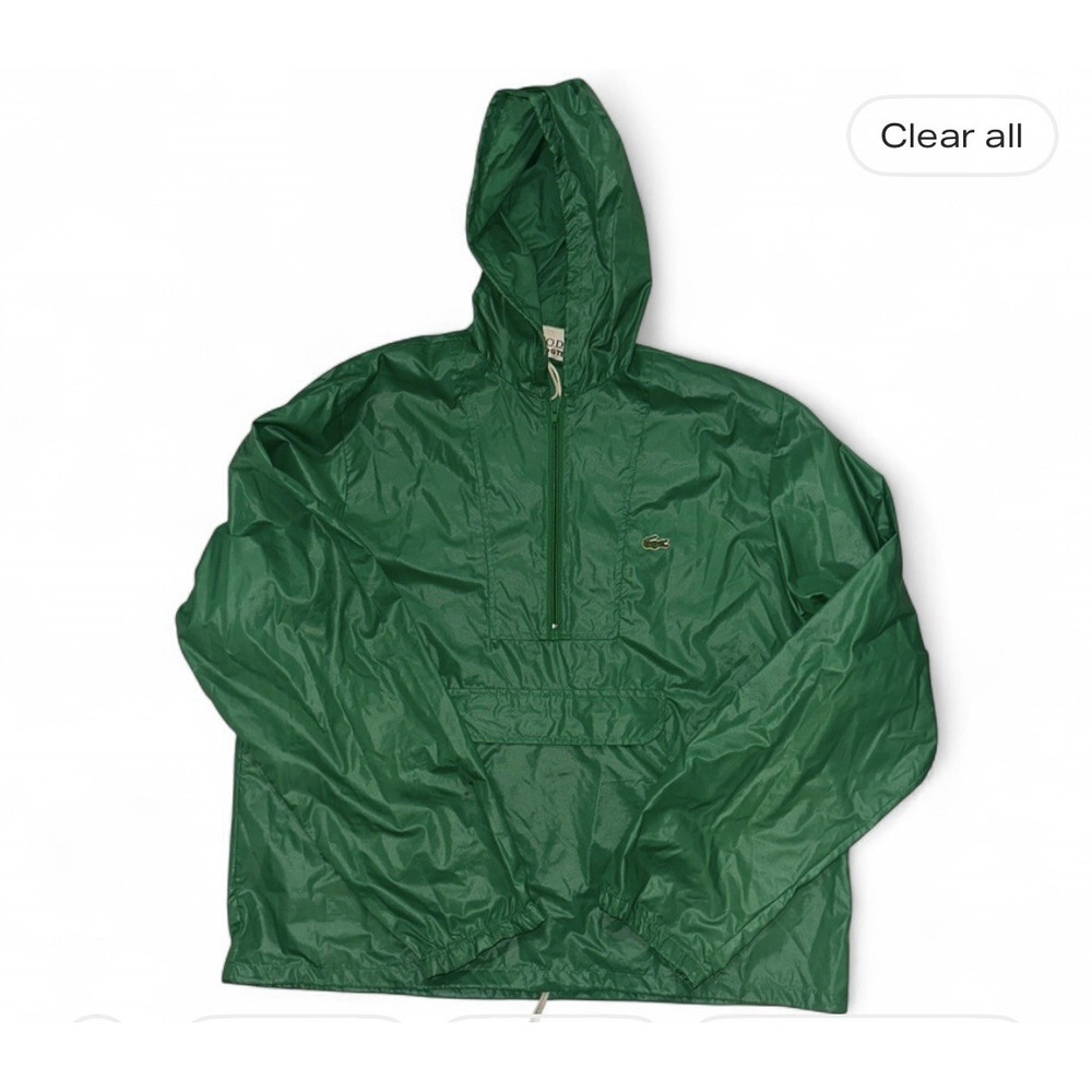 Vintage Izod‎ Lacoste Green Hooded Windbreaker Jacket L Quarter-Zip Lightweight
